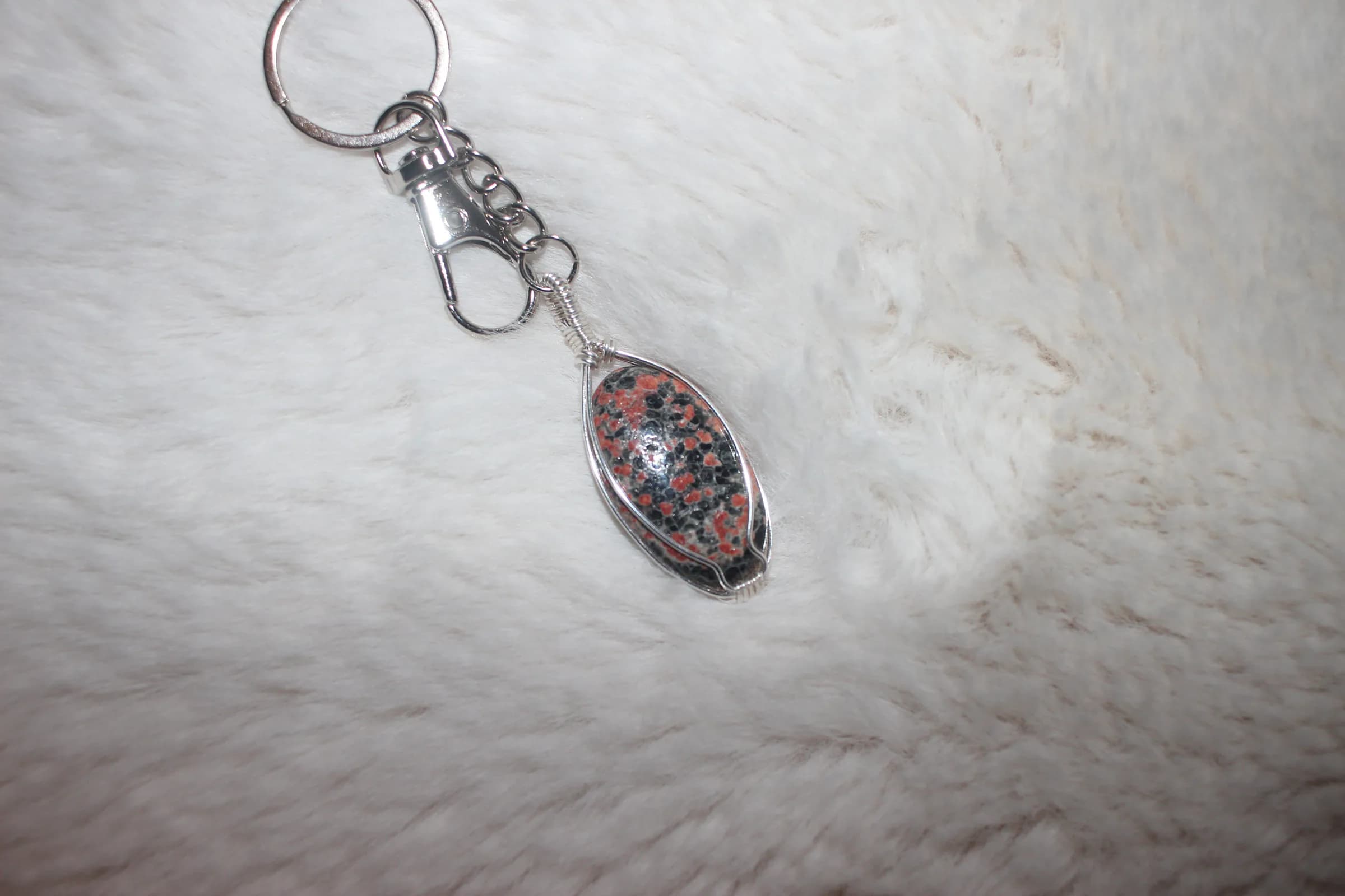 Flower Obsidian Key-chain Silver Filled image 1
