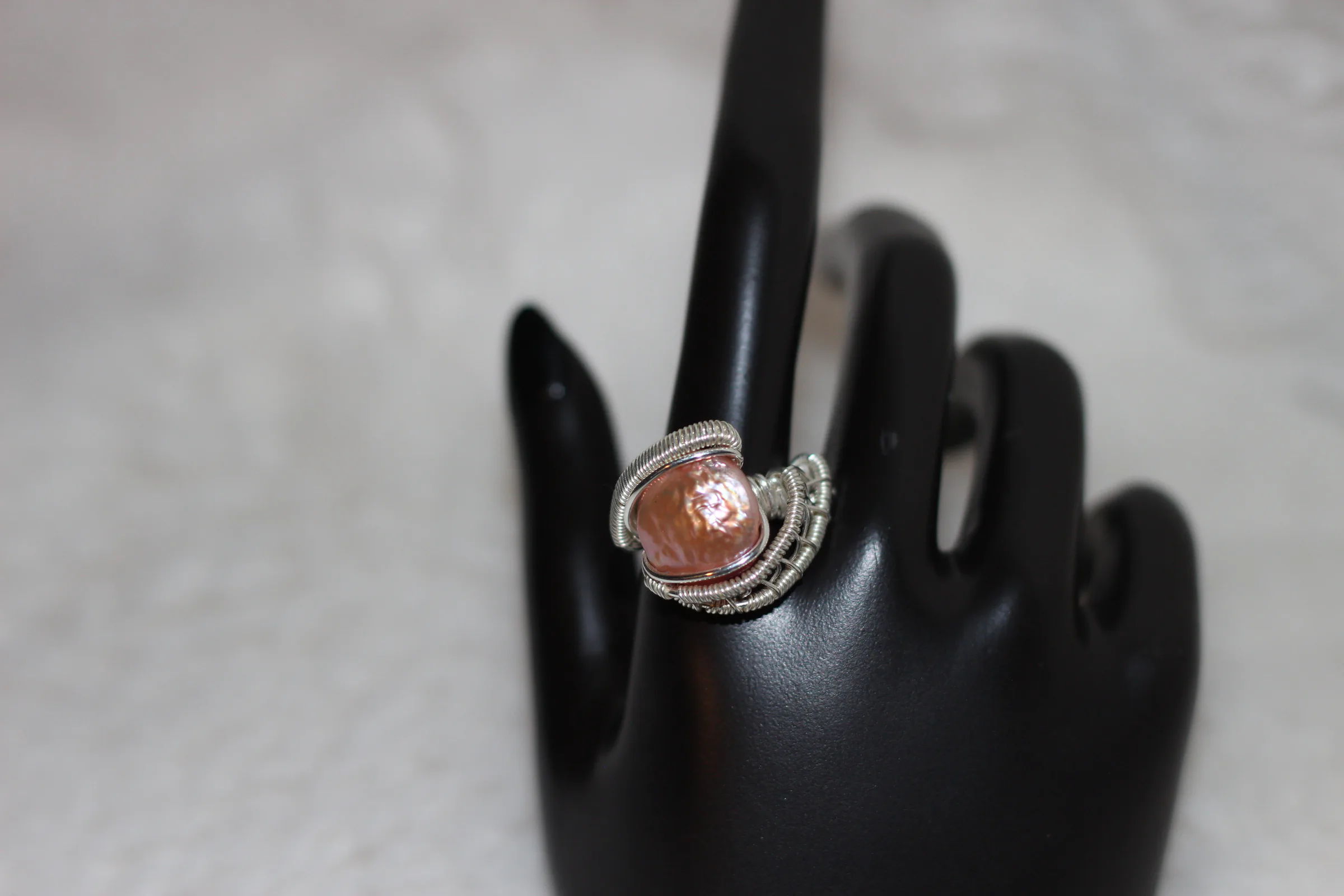 Pink Pearl Ring Silver Filled image 1