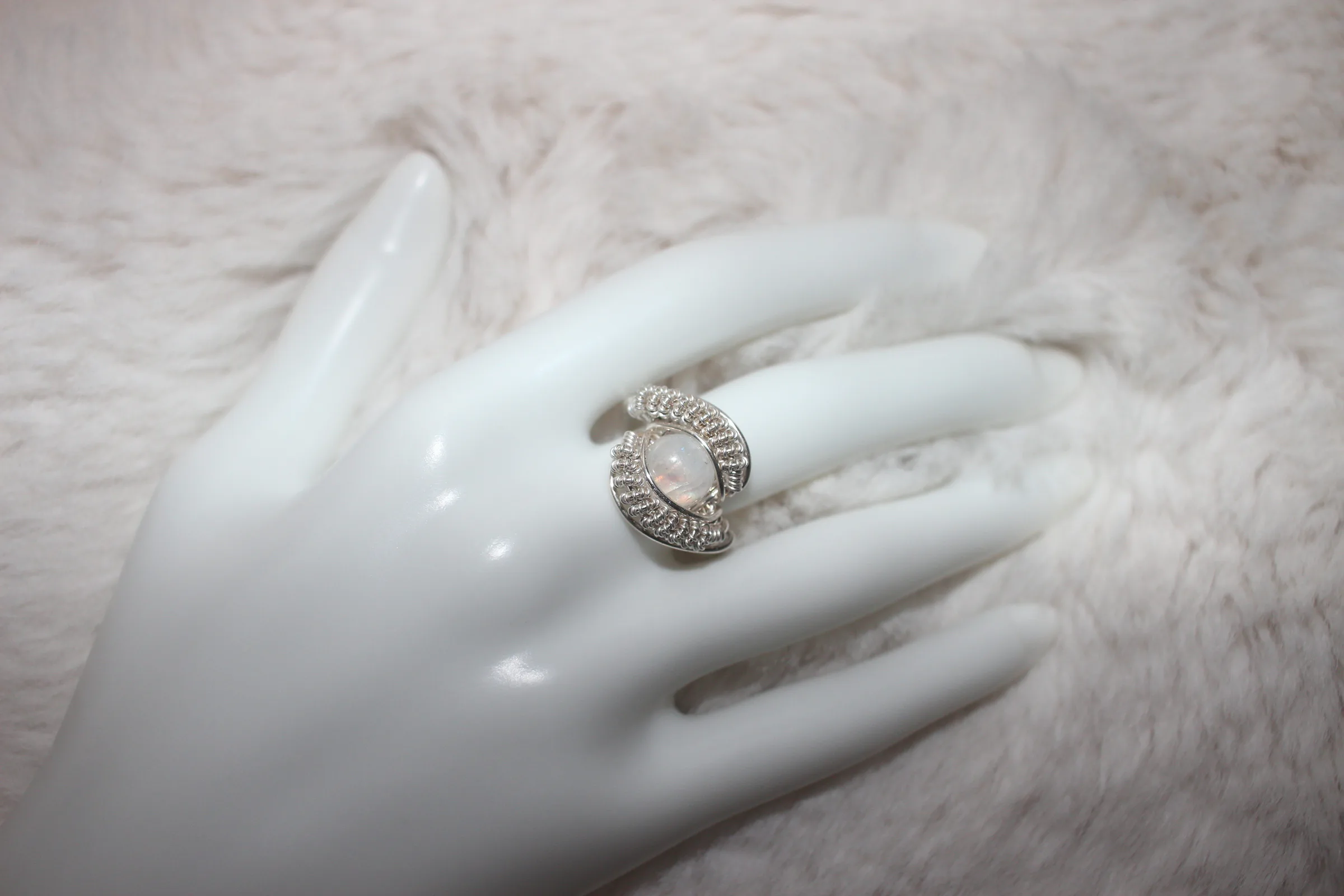 Rainbow Moonstone Ring Argentium Sterling Silver image 1