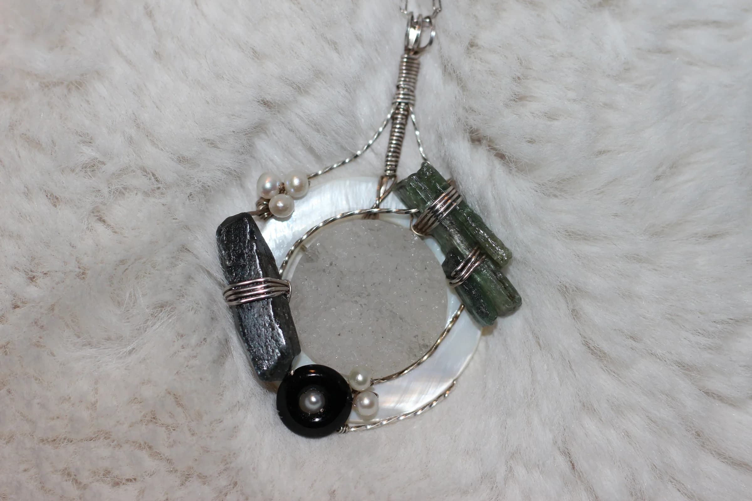 Green Kyanite MOP Quartz Necklace Sterling Silver image 1