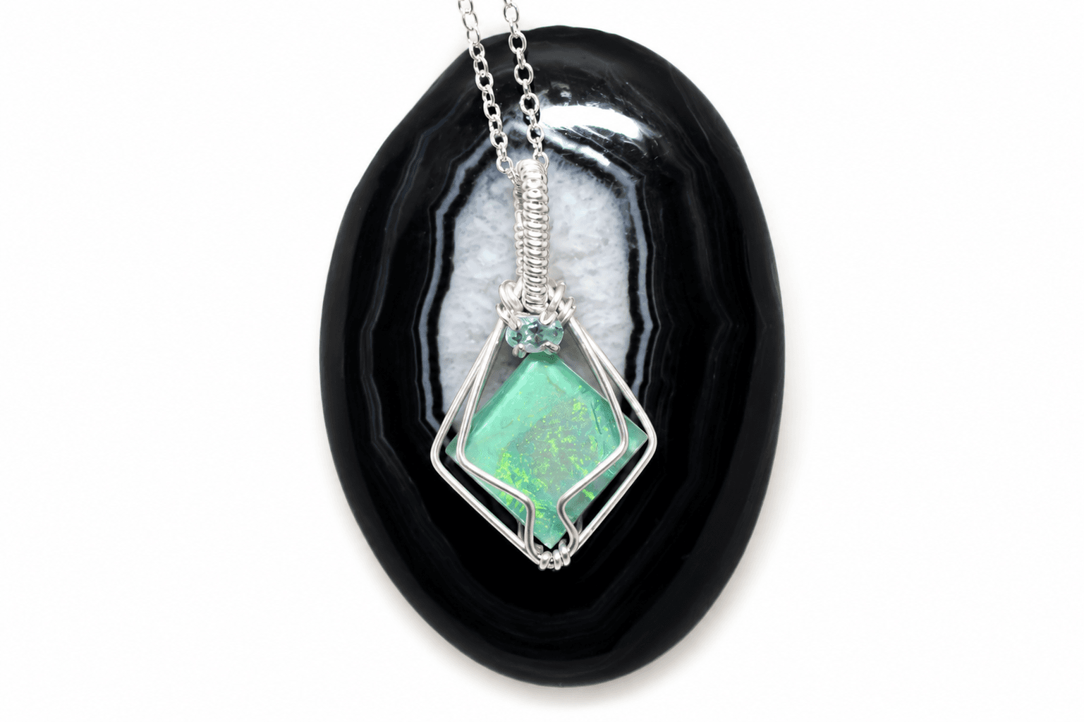 Monarch Opal Aquamarine Necklace Argentium Sterling Silver image 1