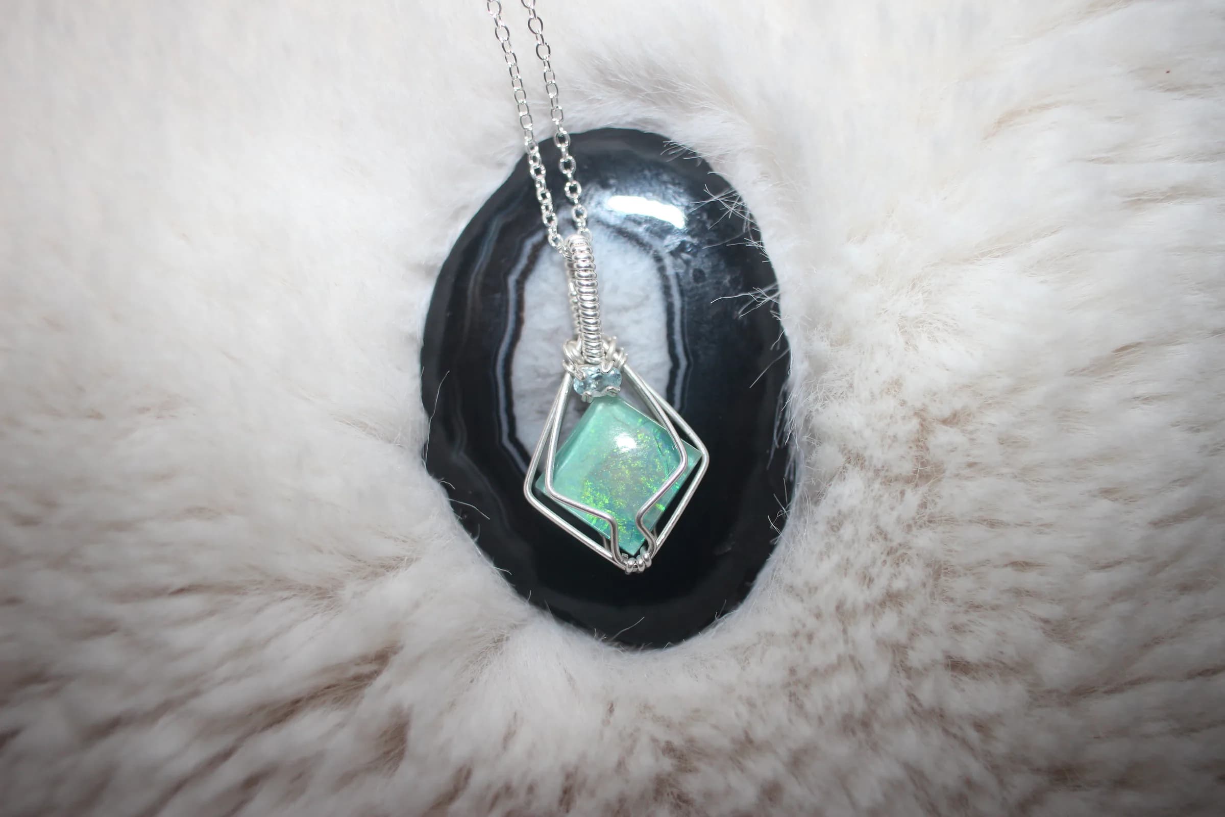Monarch Opal Aquamarine Necklace Argentium Sterling Silver