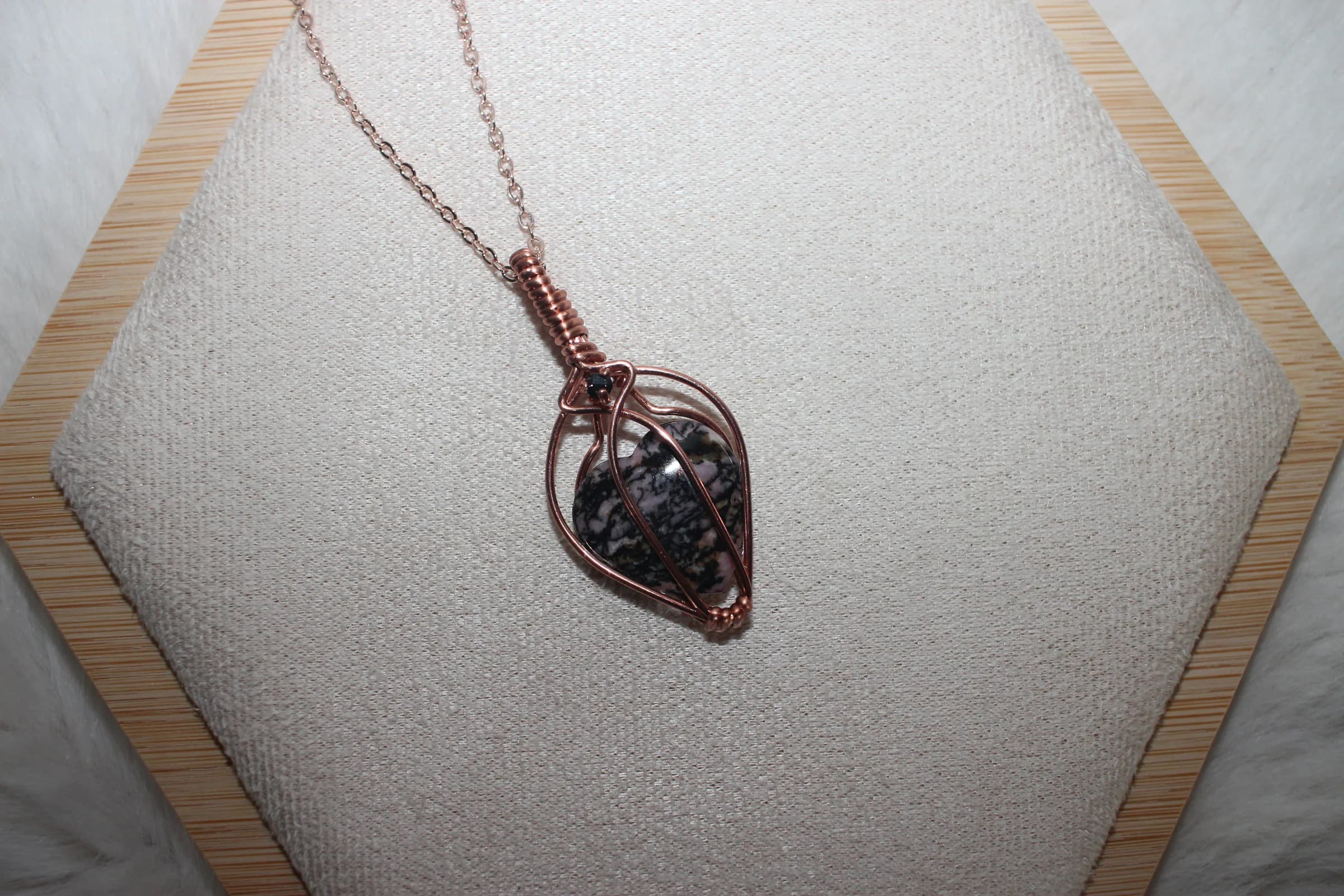 Rhodonite Heart Necklace Copper image 1