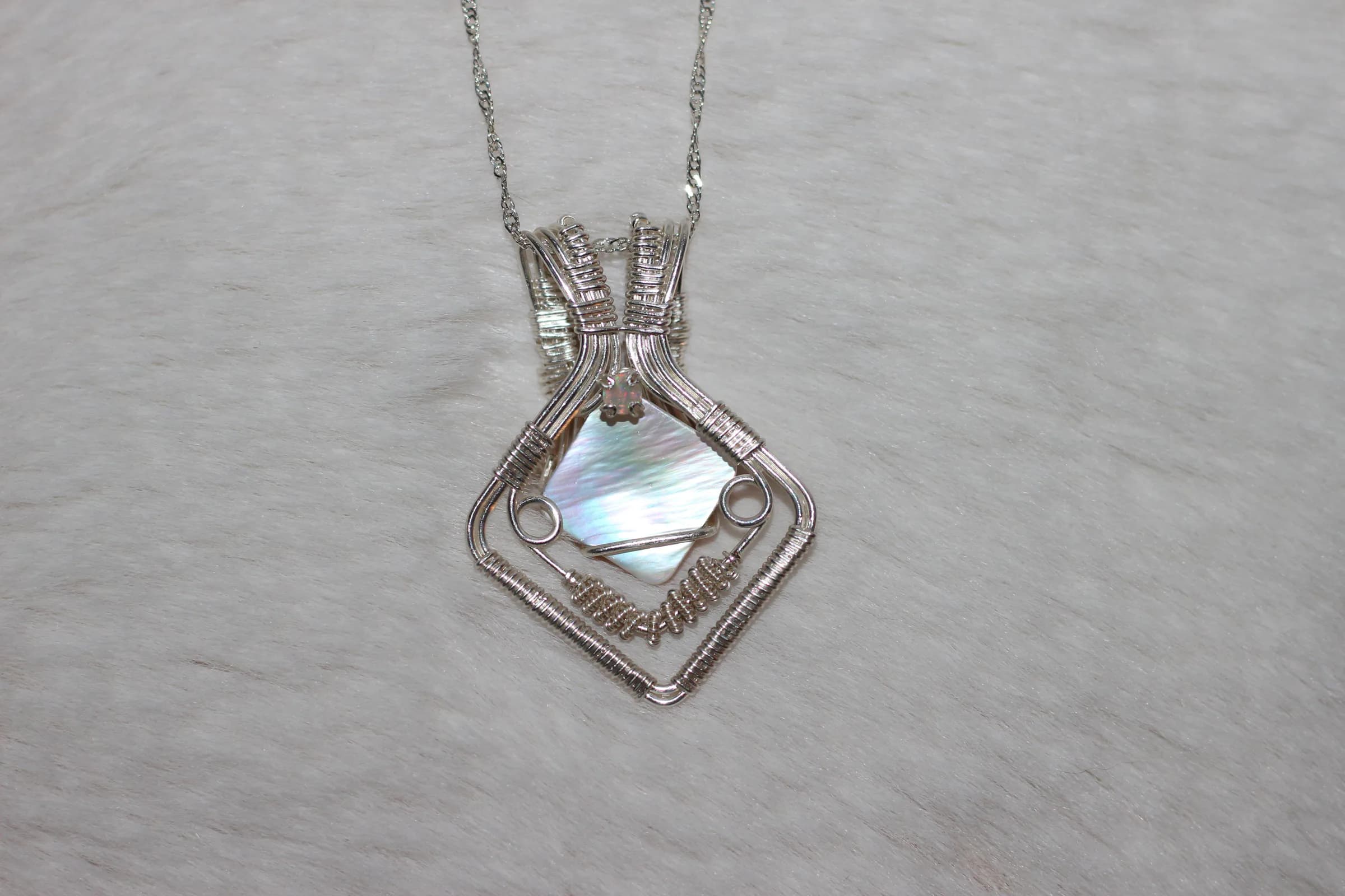 Mother of Pearl Opal Necklace Silver Filled image 1