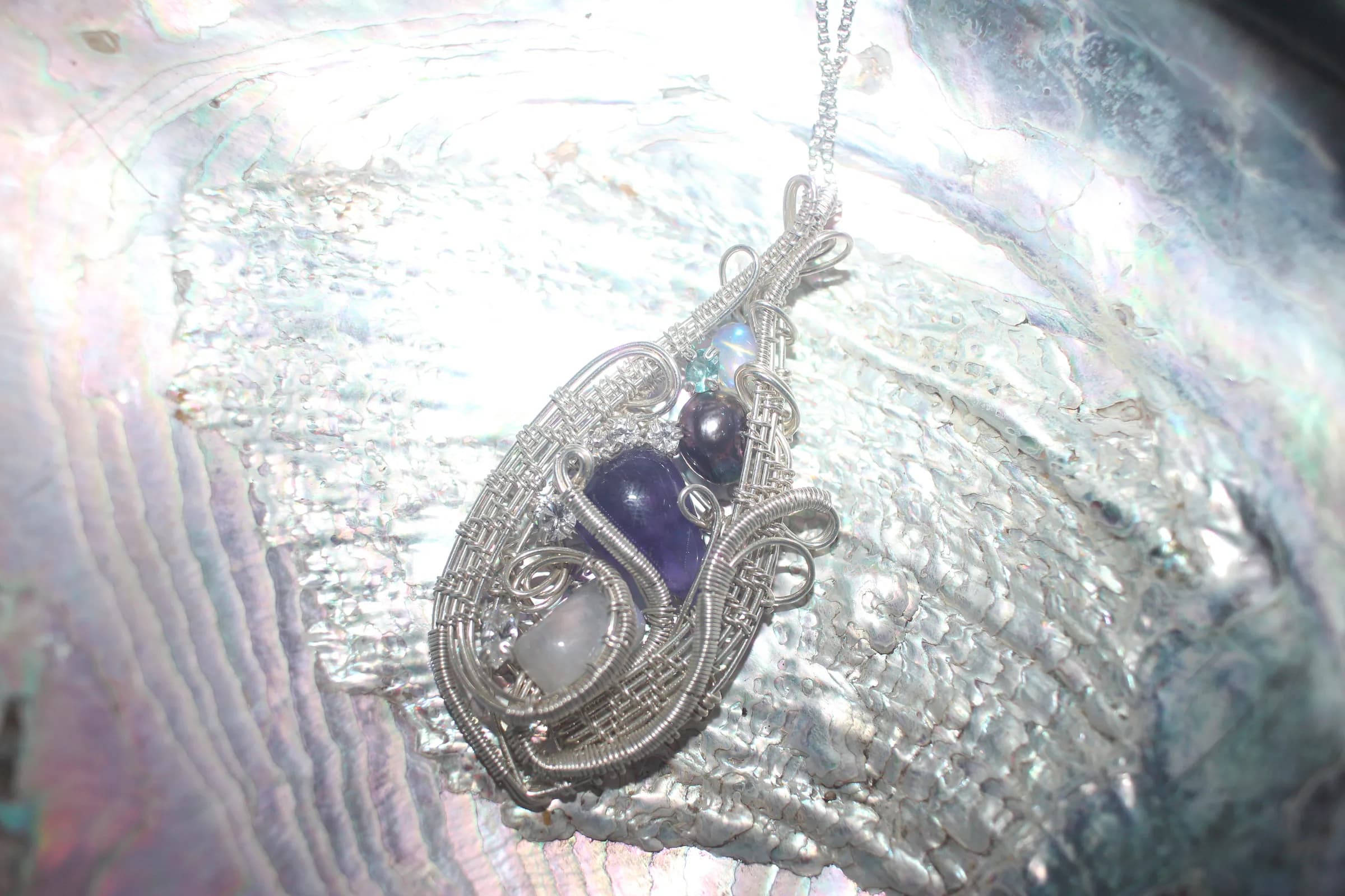 Amethyst Moonstone Pearl Necklace Argentium Sterling Silver image 1