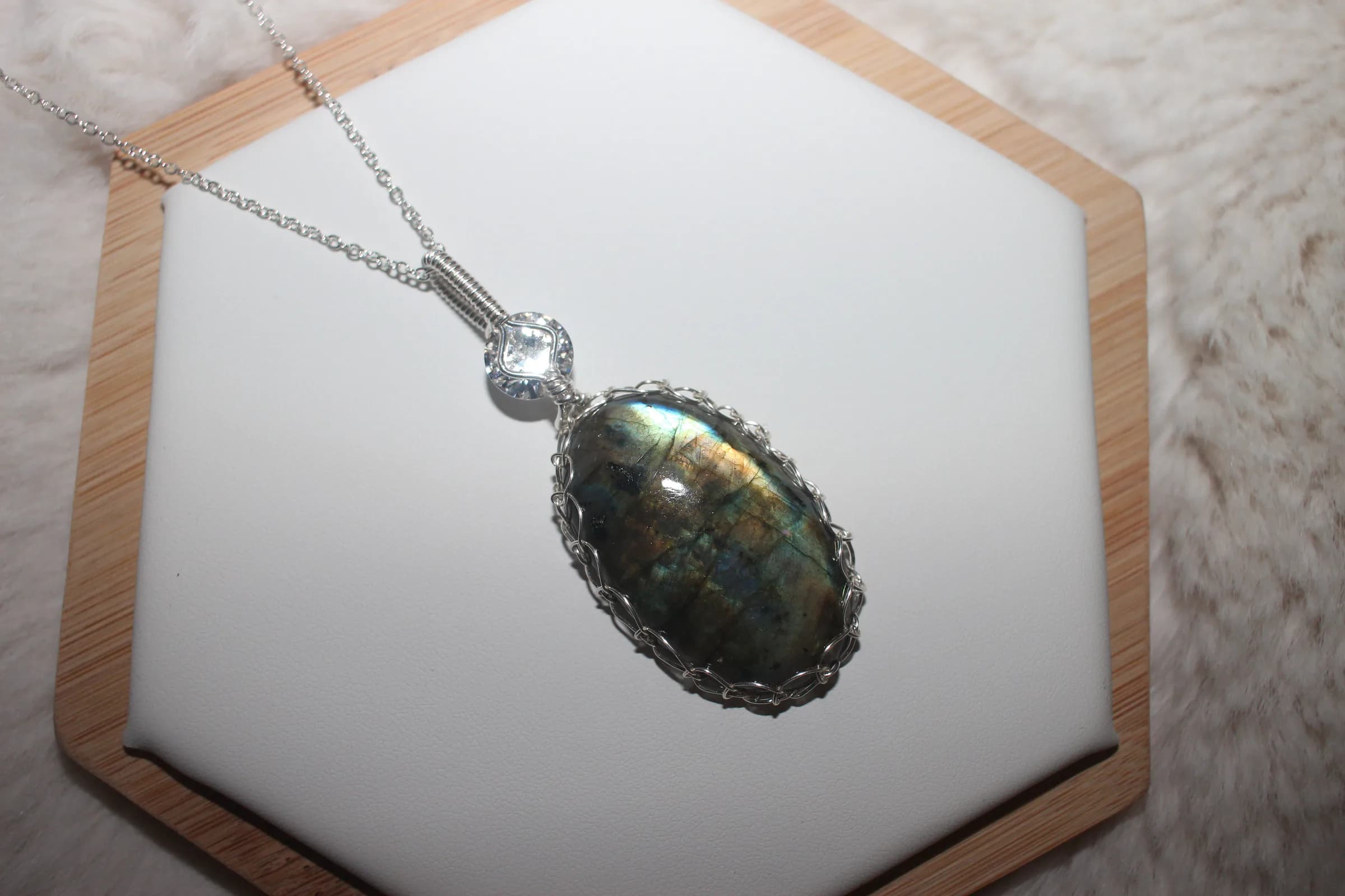 Labradorite Cubic Zirconia Necklace Silver Filled image 1