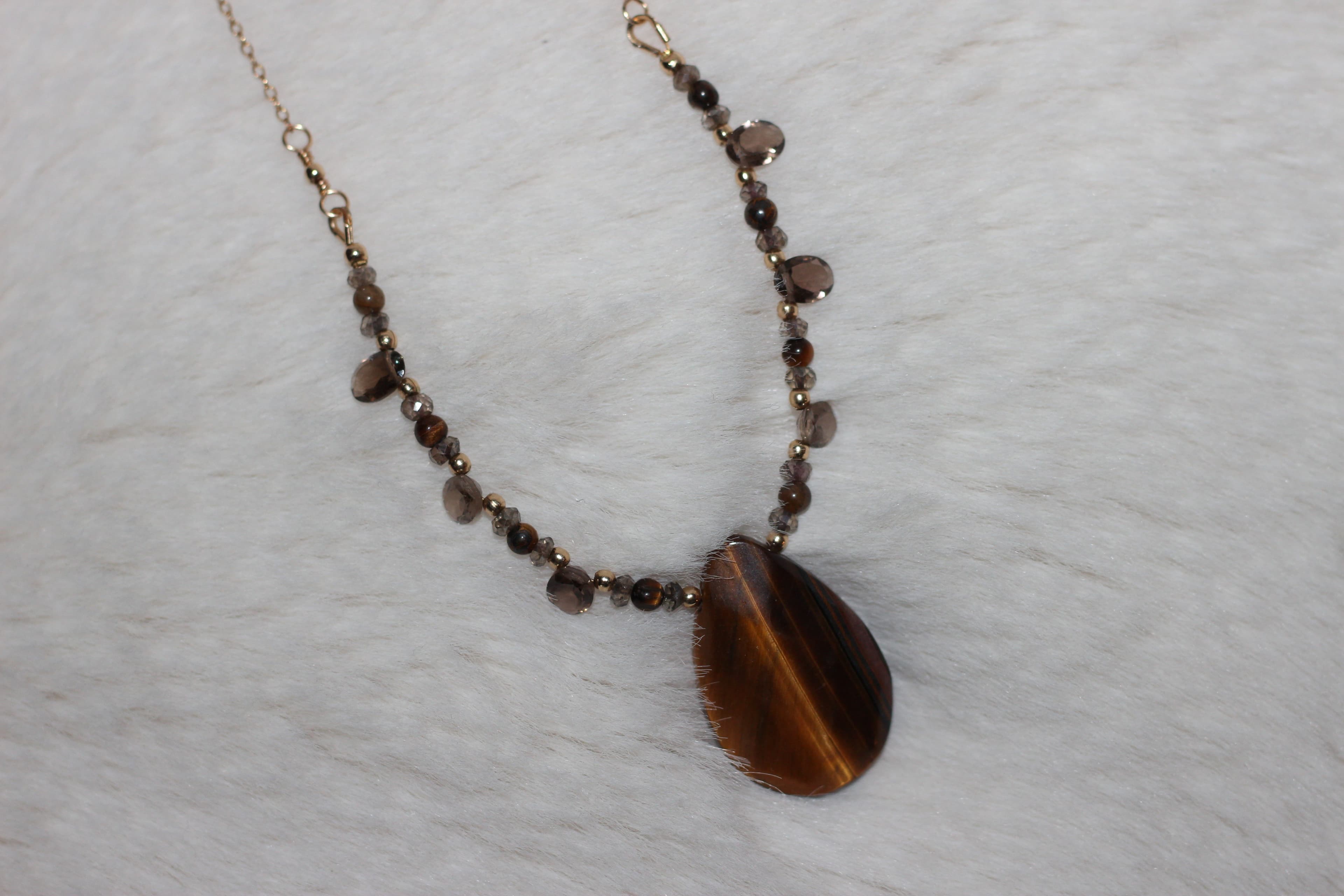 Tigers Eye Smokey Quartz Necklace Gold Filled image 1