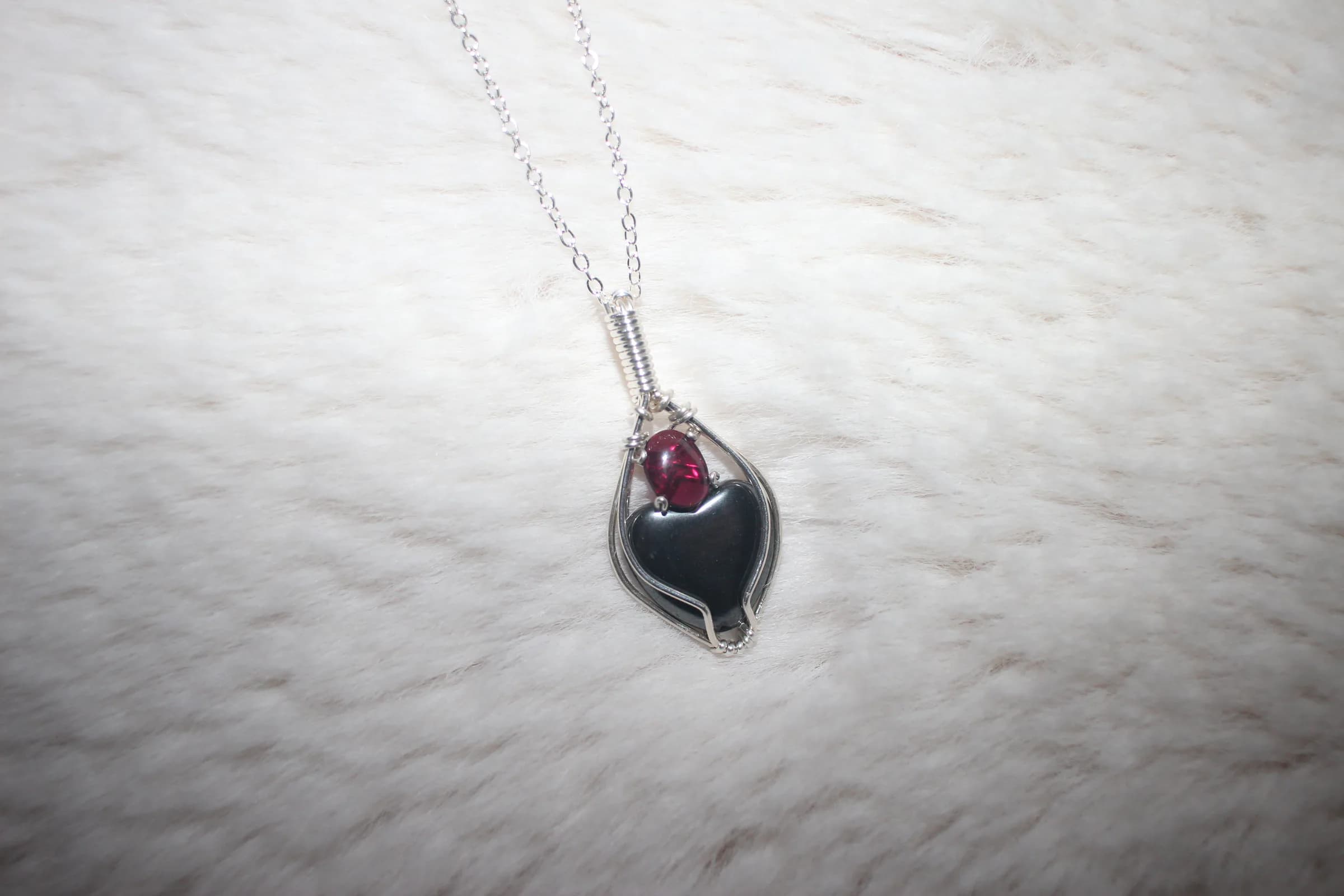 Hematite Heart Necklace Argentium Sterling Silver image 1