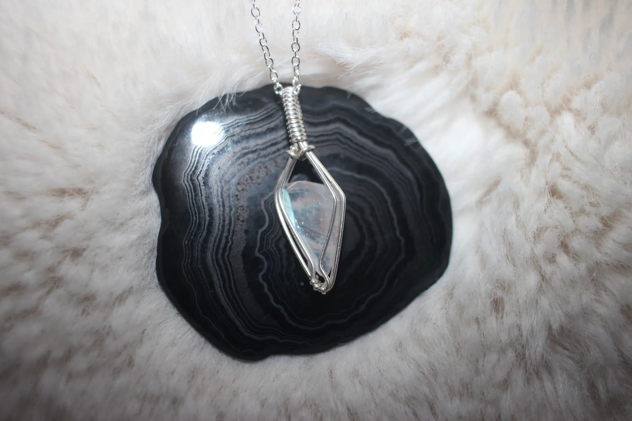 Rainbow Moonstone Necklace Argentium Sterling Silver