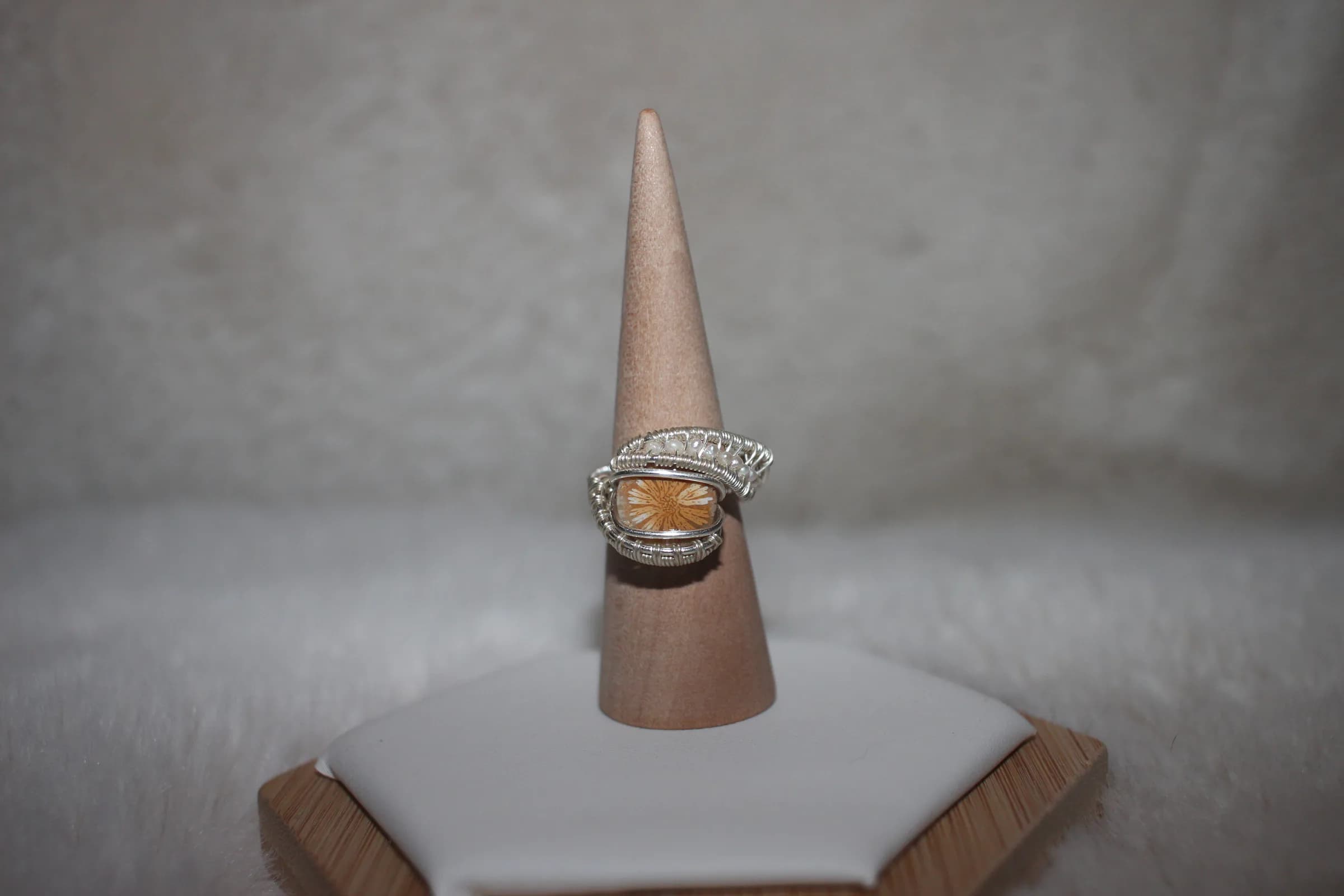 Petrified Coral Ring Silver Filled image 1