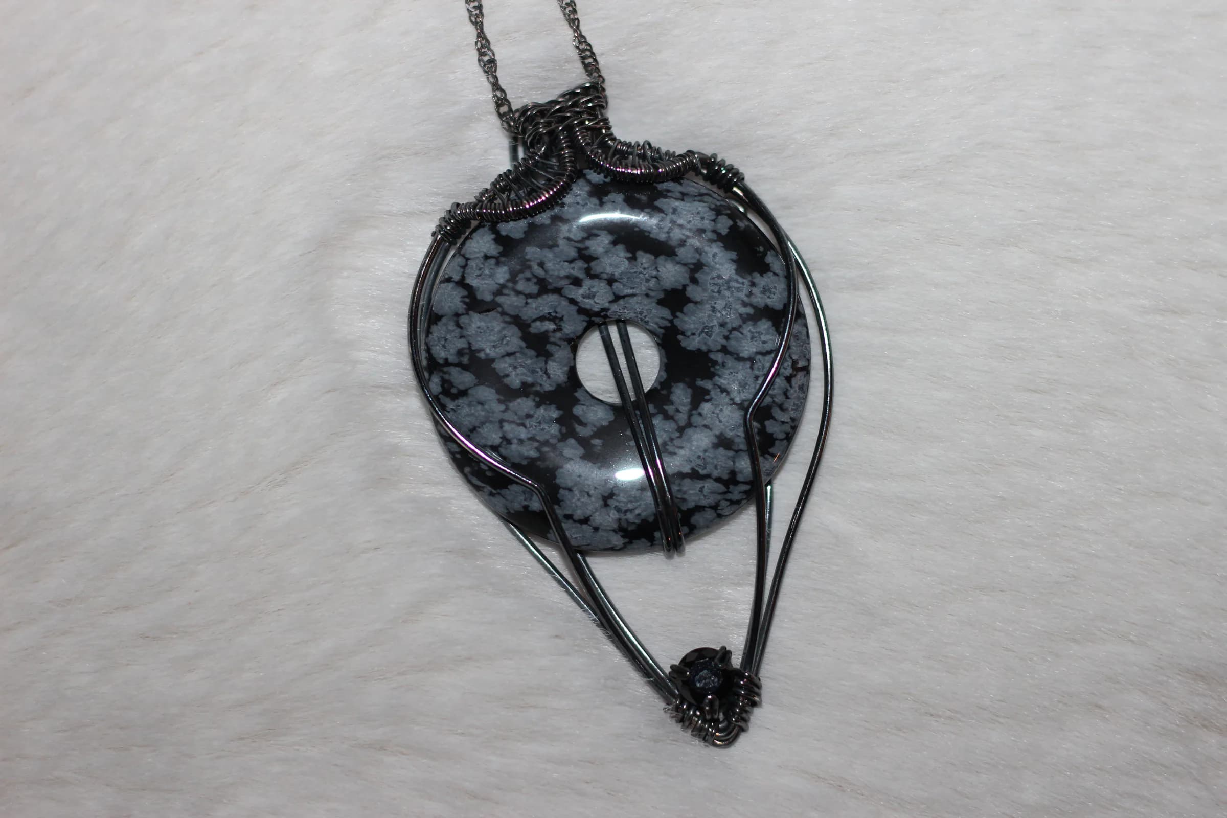 Snowflake Obsidian Necklace Oxidized Silver Filled image 1