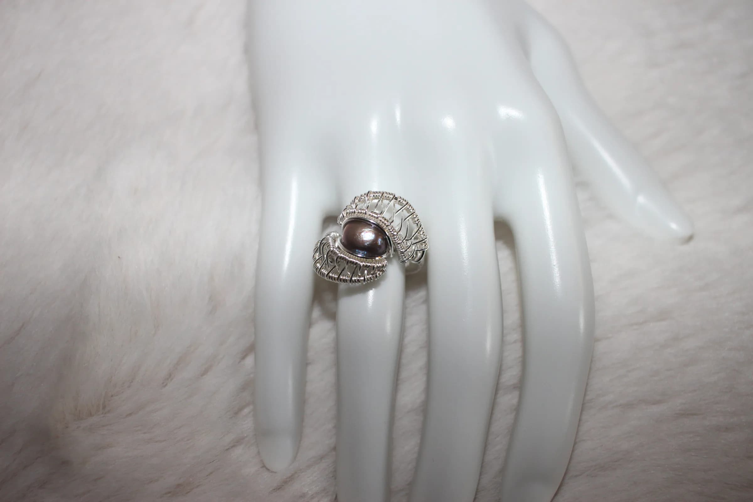 Brown Pearl Ring Silver Filled image 1