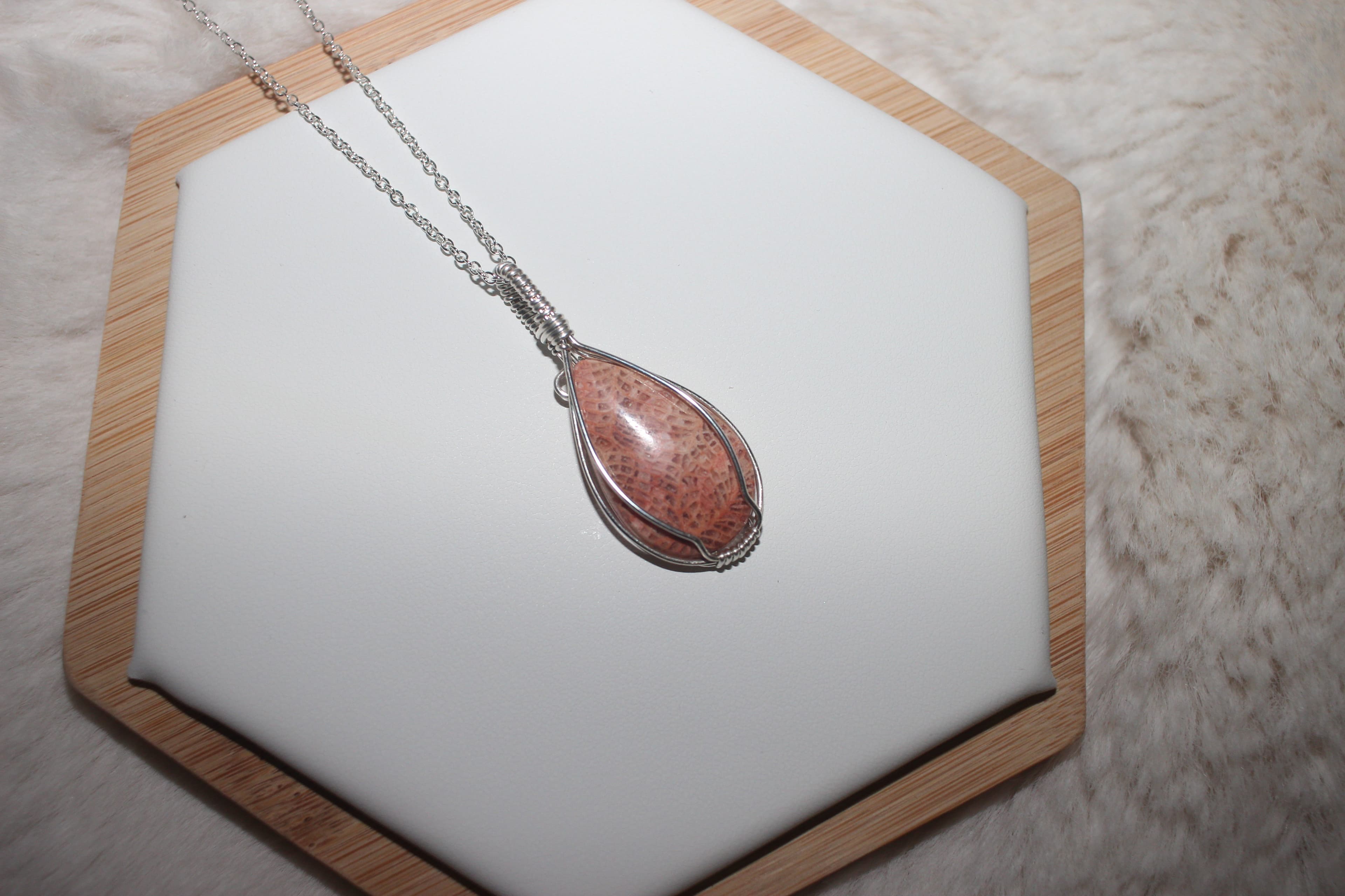 Petrified Coral Necklace Argentium Sterling Silver image 1