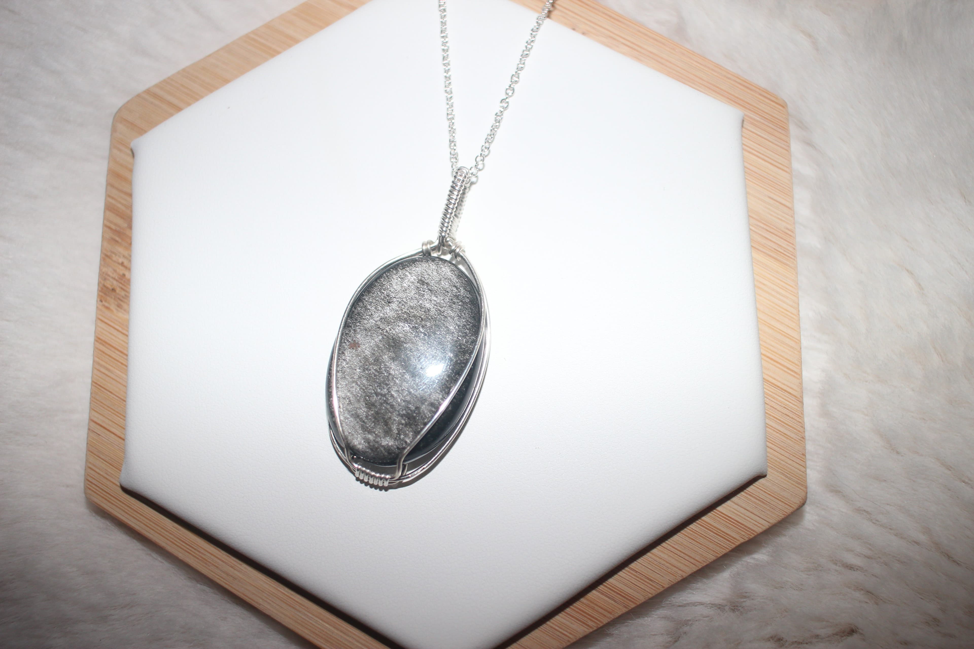 Silver Obsidian Necklace Argentium Sterling Silver image 1