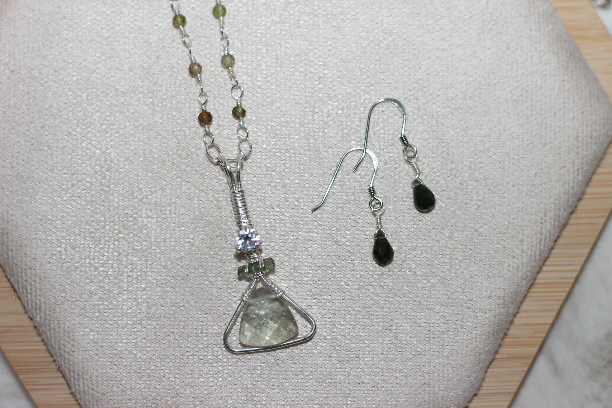 Green Amethyst Tourmaline Necklace Silver Filled image 1