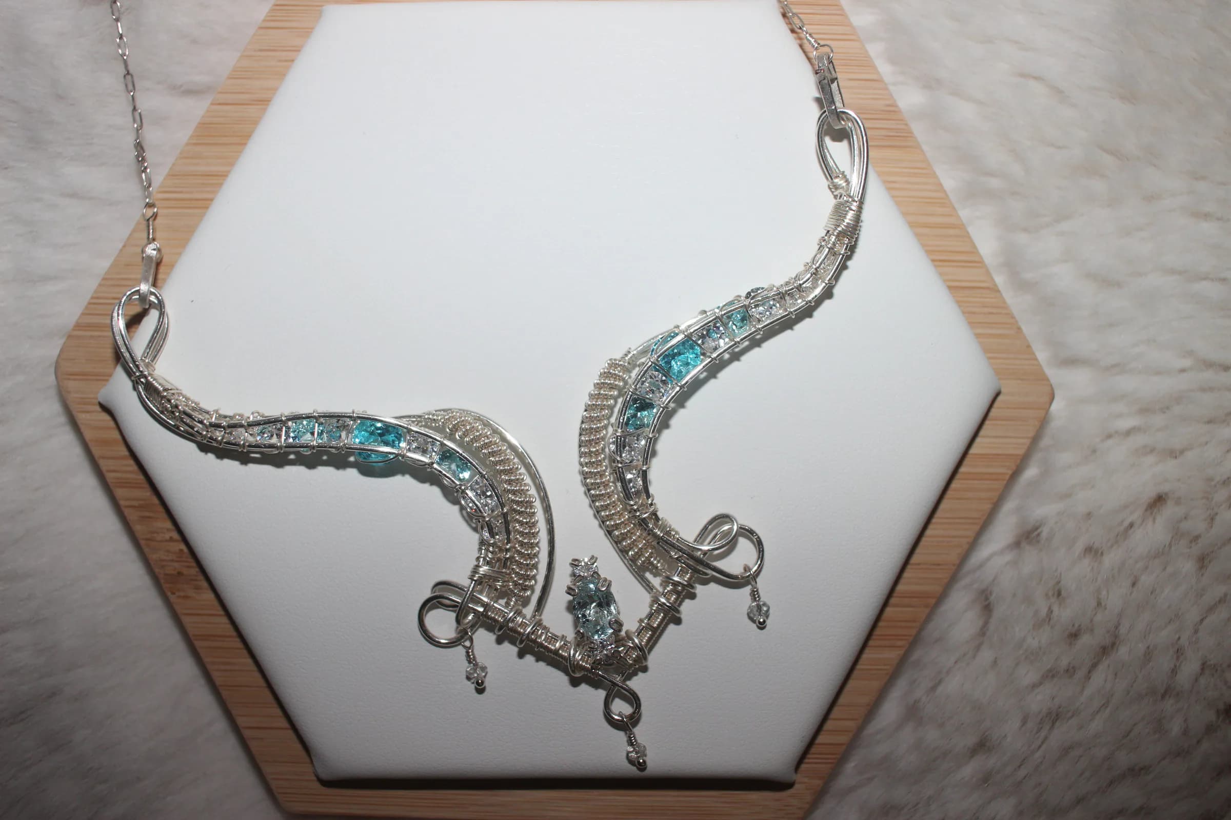 Aquamarine Cubic Zirconia Necklace Silver Filled image 1