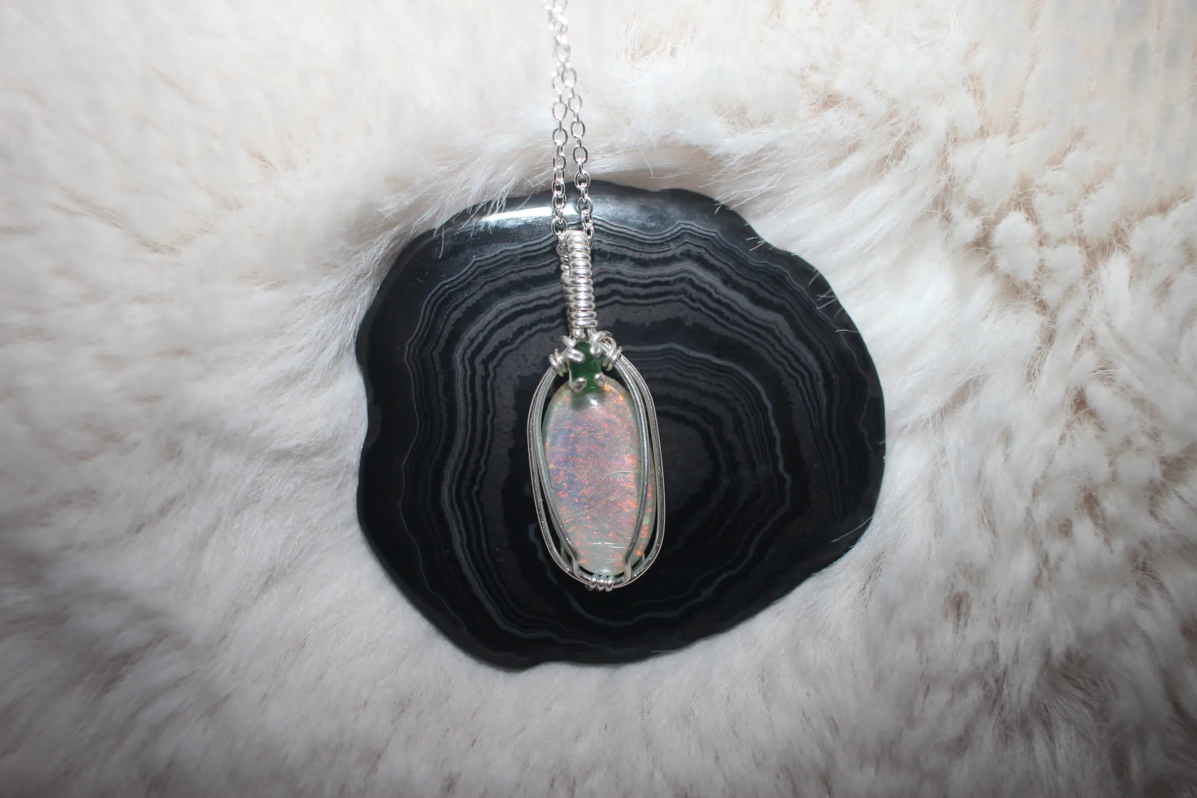 Monarch Opal Tourmaline Necklace Argentium Sterling Silver