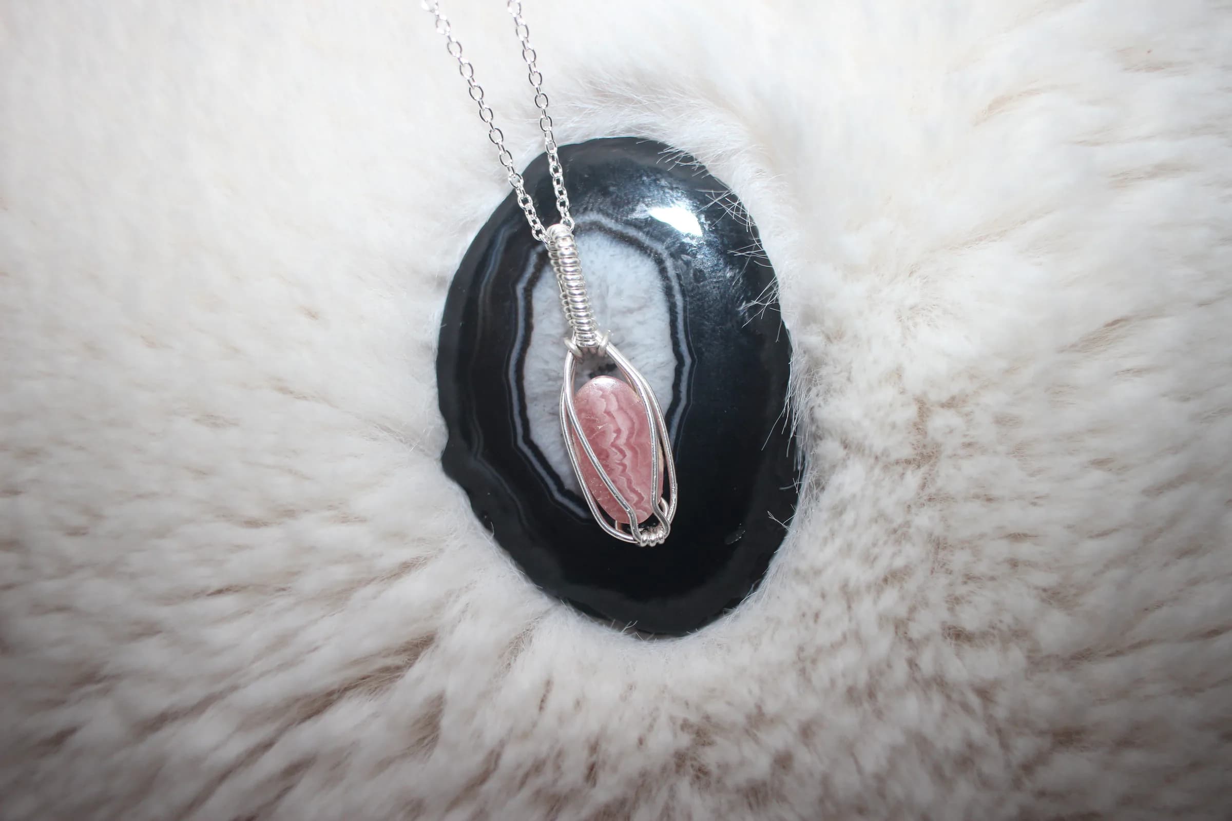 Rhodocrosite Necklace Argentium Sterling Silver image 1