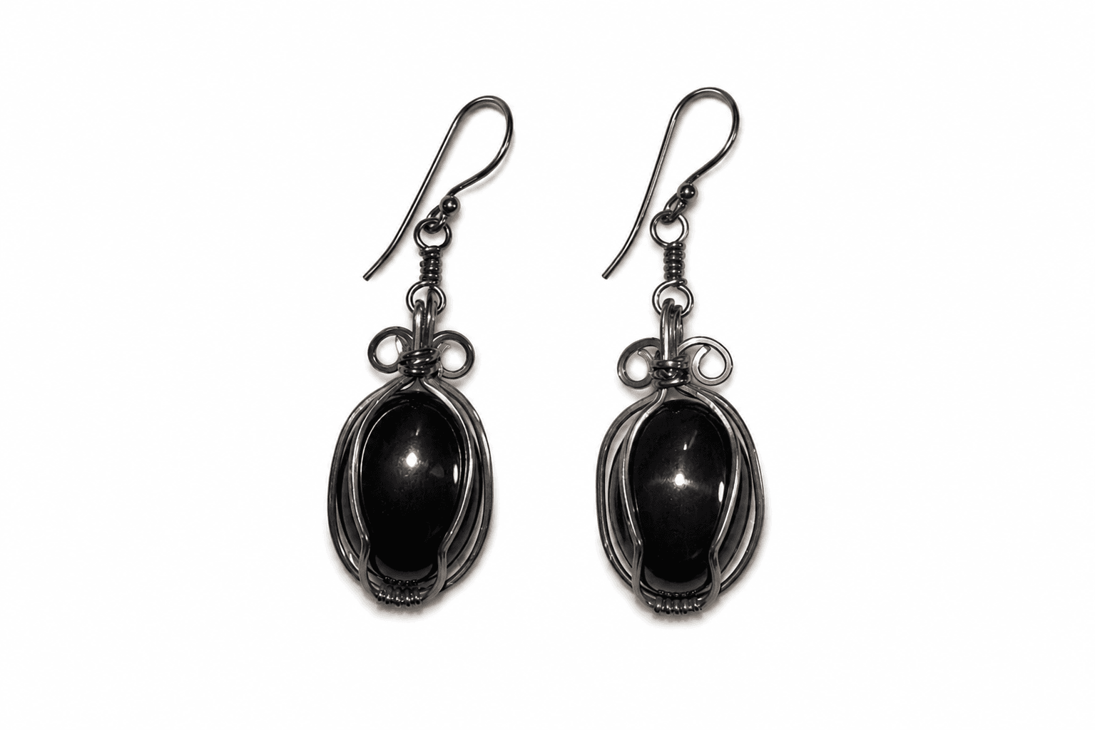 Black Agate Earrings Oxidized Sterling Silver image 1