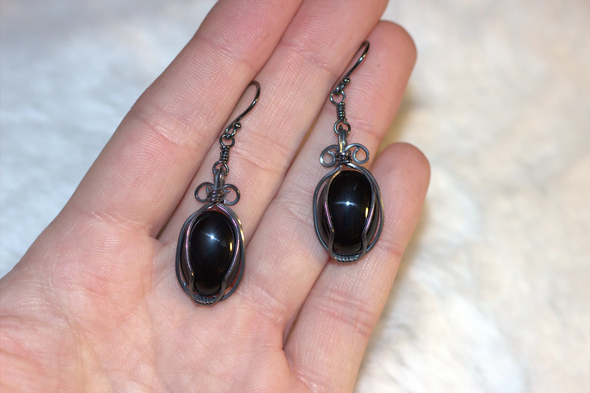 Black Agate Earrings Oxidized Sterling Silver image 1