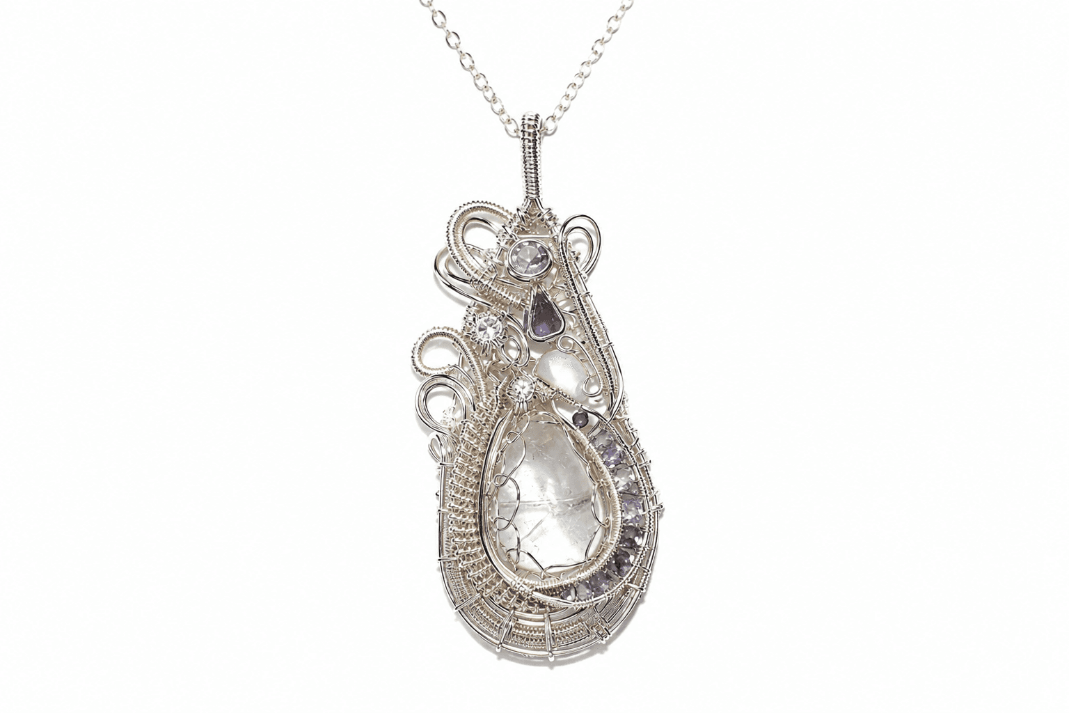 Tanzanite Iolite Clear Quartz Necklace Silver Filled image 1