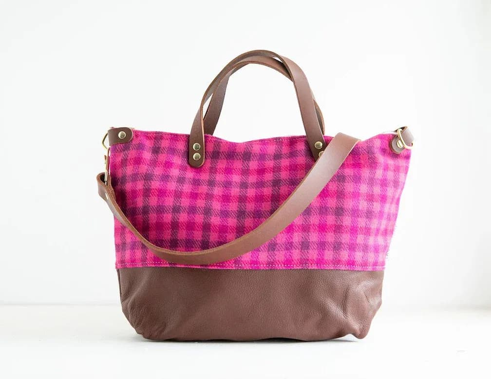 Crossbody Purse in Pink Plaid Wool image 2
