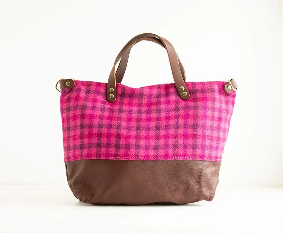 Crossbody Purse in Pink Plaid Wool image 1